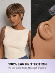 Throw On & Go Light Blonde Short Pixie Cut with Bangs Wig Ultra Comfort Skin-Like Soft Care Glueless Wig