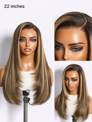 All-Day Comfort Wig 180% Density Blonde Highlight Butterfly Cut Layered Light Yaki Straight Glueless 7x6 Closure HD Lace Wig Pre-Cut Lace
