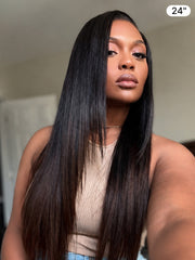 All-Day Comfort™ Wig 180% Density Ombre Brown Butterfly Cut Layered Light Yaki Straight Glueless 7x6 Closure HD Lace Human Hair Wig Pre-Cut Lace