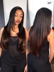 All-Day Comfort™ Wig 180% Density Ombre Brown Butterfly Cut Layered Light Yaki Straight Glueless 7x6 Closure HD Lace Human Hair Wig Pre-Cut Lace