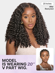 True Scalp V Part 180% Density Burmese Curly Finger Coil Ends Glueless Human Hair Wig with Flexi-Fit Drawstring