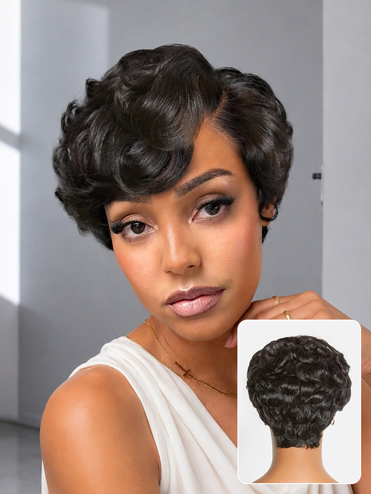 Beginner Friendly Lightweight Roll Curl Glueless Minimalist HD Lace Short Pixie Cut Wig Pre Cut Lace