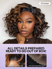 Effortless Elegance Copper Highlight Bouncy Curl Wig Minimalist HD Lace Glueless Wig Pre-Cut Lace