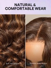 Hair 180% Density Elegant Chocolate Brown Loose Wave Minimalist HD Lace Glueless Wig Pre-Cut Lace - US Only