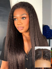 All-Day Comfort™ Wig 4C Kinky Edges Kinky Straight Glueless 7x6 Closure HD Lace Human Hair Wig Pre-Cut Lace