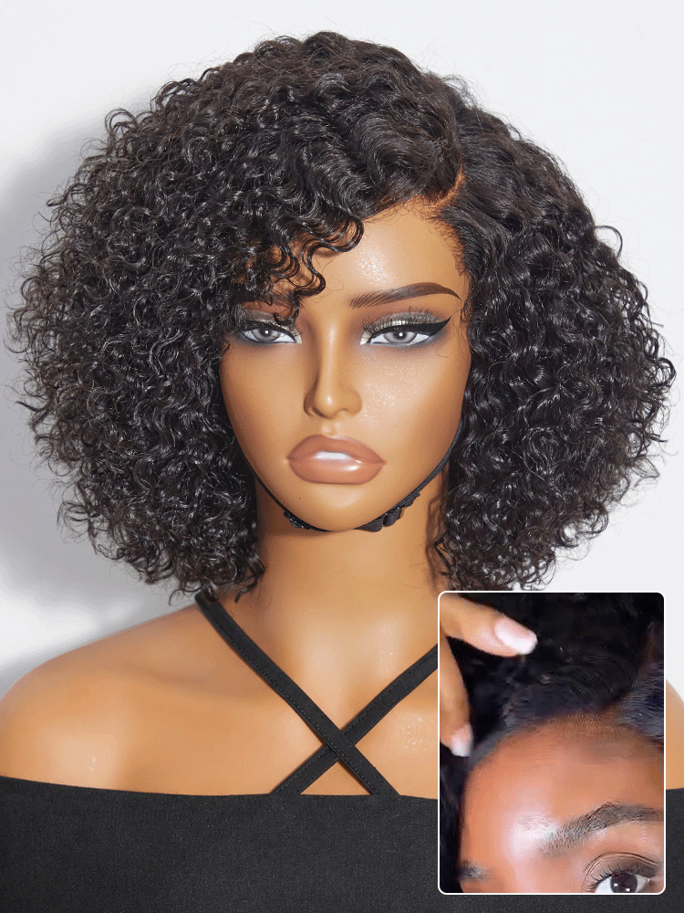 Trendy Short Cut Curly Minimalist HD Lace Glueless Side Part Wig 100% Human Hair Pre-Cut Lace