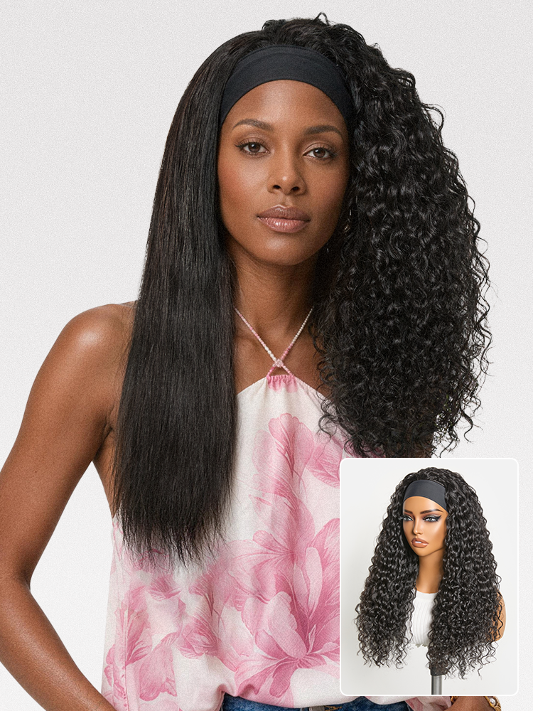 Beginner Friendly Water-Wave Wet and Wavy Headband Wig with Integrated Cooling Silk Headband, Effortless Wet-to-Dry Transformation (Get 2 Free Headbands)