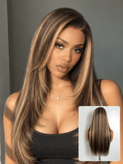 All-Day Comfort Wig 180% Density Blonde Highlight Butterfly Cut Layered Light Yaki Straight Glueless 7x6 Closure HD Lace Wig Pre-Cut Lace