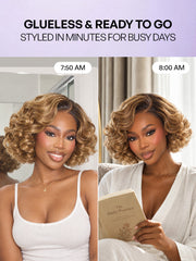Honey Blonde Old Money Egg Curl Glueless Minimalist Lace Wig Pre-Cut Lace