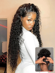 PreMax 180% / 250% Density Water Wave Glueless Flexi-Fit Drawstring 13x4 Frontal Lace Fluffy Curly Wig Pre-Cut Lace