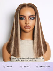 Ash Blonde Highlight Glueless 5x5 HD Closure Lace Bob Wig Pre-Cut Lace Flexi-Fit Drawstring Cap