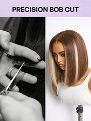 Ash Blonde Highlight Glueless 5x5 HD Closure Lace Bob Wig Pre-Cut Lace Flexi-Fit Drawstring Cap