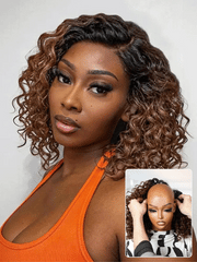 Ready to Go Ombre Brown Water Wave Short Curly Bob Wig Glueless Minimalist HD Lace Wig Pre-Cut Lace