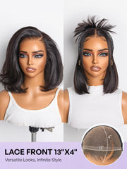 NatureMAX™ Silky Blunt Cut Bob Glueless Ear-to-ear 13x4 HD Lace Front Wig Pre-Cut Lace Flexi-Fit Drawstring Cap