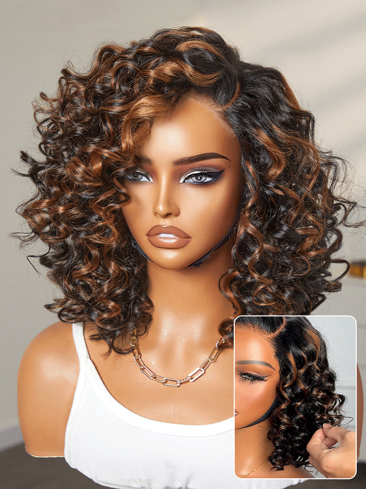 Hair Mature Bouncy Curl Left C Part Glueless Minimalist HD Lace Wig Pre-Cut Lace
