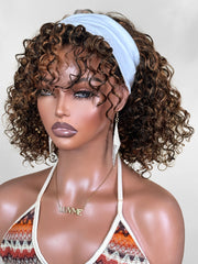 Brown Highlight Deep Wave Glueless Minimalist HD Lace Curly Wig Pre-Cut Lace