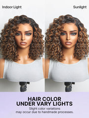Brown Highlight Deep Wave Glueless Minimalist HD Lace Curly Wig Pre-Cut Lace