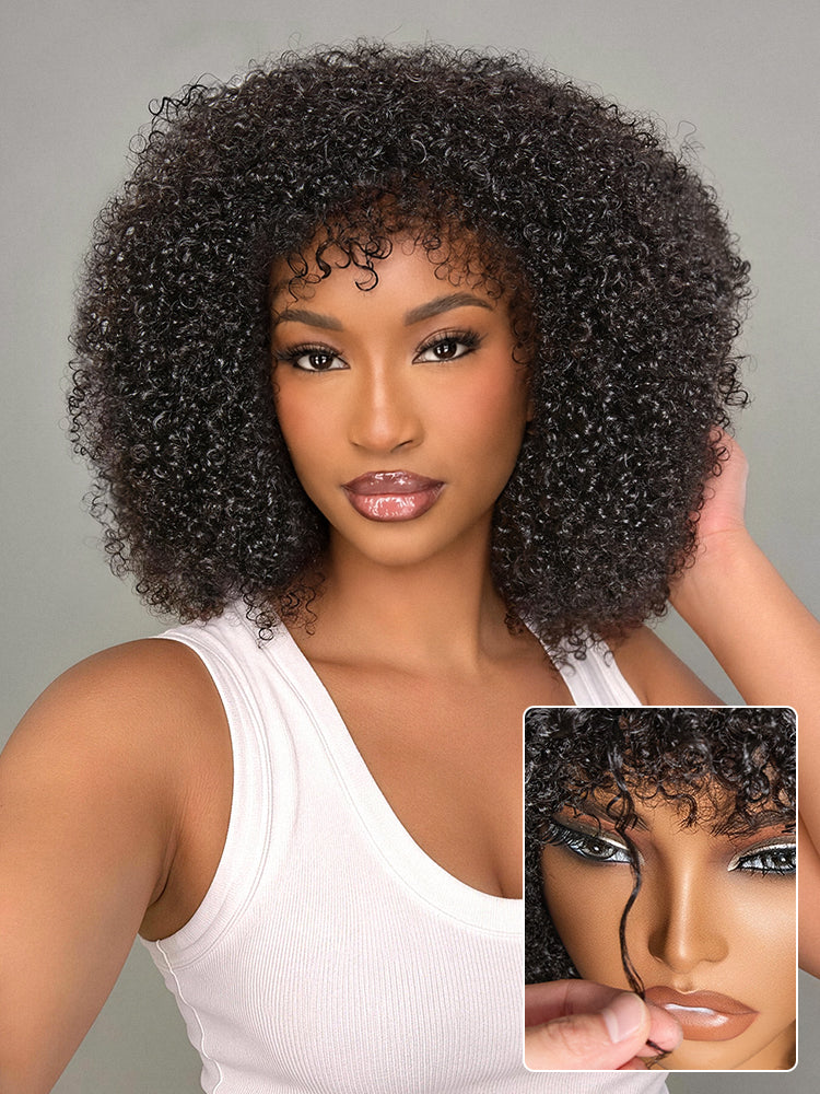 Throw On & Go 200% Density Natural Black Afro Curly No Lace Glueless Short Wig