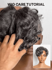 Salt and Pepper Gray Egg Curl Glueless Minimalist HD Lace Pixie Wig Pre-cut Lace