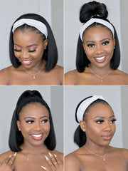 Throw On & Go | Affordable Headband Bob Wig 100% Human Hair (Get 2 Free Trendy Headbands)