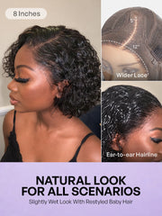 Ultra Natural Slicked Back Short Curly Wig Glueless Ear-to-ear Wide T Lace Front Wig