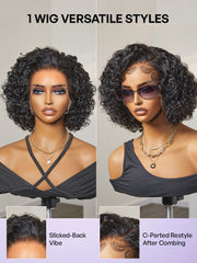 Ultra Natural Slicked Back Short Curly Wig Glueless Ear-to-ear Wide T Lace Front Wig