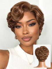 Ready-to-Go Elegant Caramel Brown Egg Curl Glueless Minimalist HD Lace Short Pixie Wig Pre-cut Lace