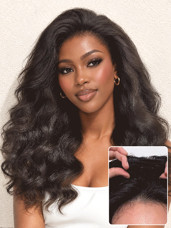 Fluffy & Full 200% Density Kinky Body Wave Flexi-Fit Drawstring Glueless Half Wig
