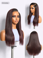 All-Day Comfort Wig 180% Density Rich Dark Plum Bone Straight with Baby Hair PartingMax Glueless 7x6 Closure HD Lace Wig Pre-Cut Lace