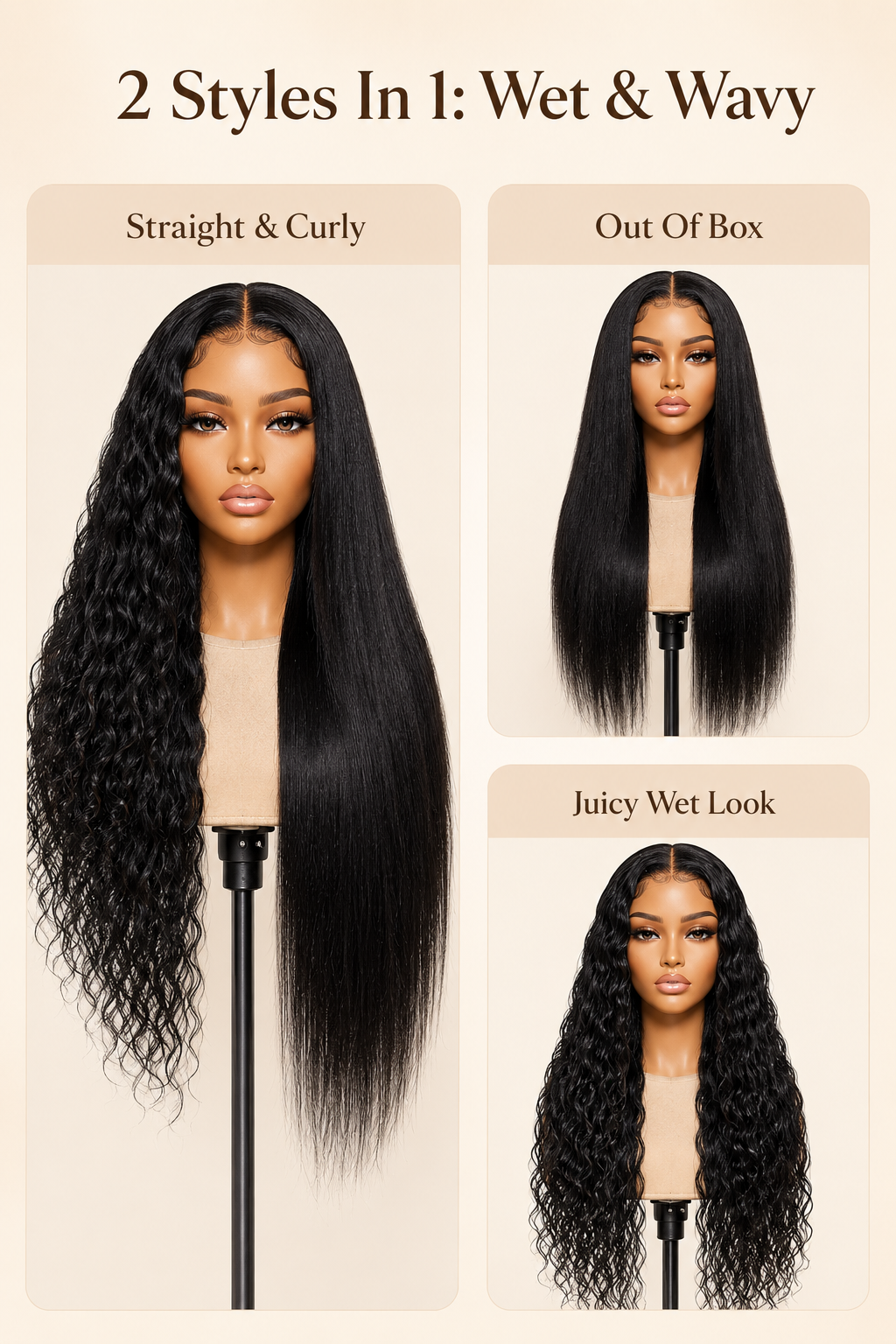 13x4 Pre-Cut Lace Beach-Ready 2-In-1 Straight To Water Wave Glueless 100% Human Hair Wig