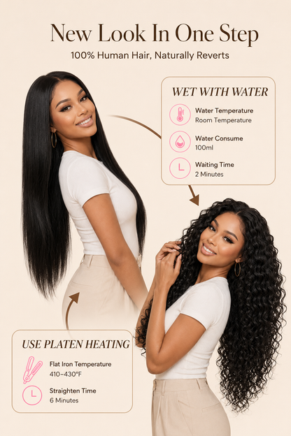 13x4 Pre-Cut Lace Beach-Ready 2-In-1 Straight To Water Wave Glueless 100% Human Hair Wig