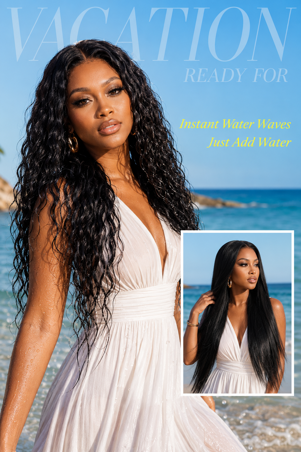 13x4 Pre-Cut Lace Beach-Ready 2-In-1 Straight To Water Wave Glueless 100% Human Hair Wig