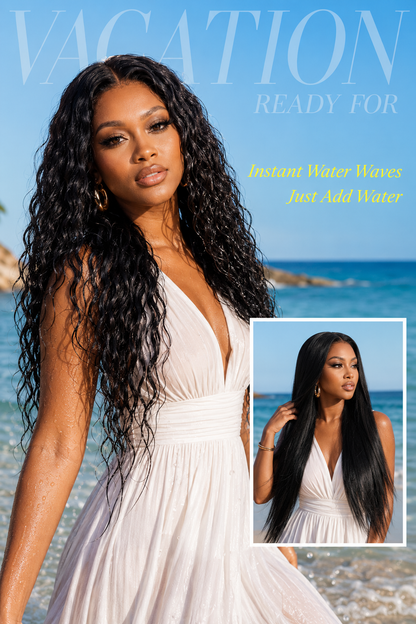 13x4 Pre-Cut Lace Beach-Ready 2-In-1 Straight To Water Wave Glueless 100% Human Hair Wig