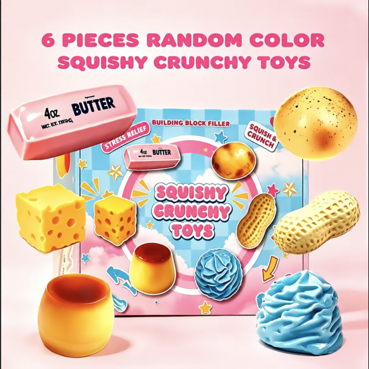 6-Piece Crunchy Squishy Mystery Box - Slow-ReboundSquishy Fidget Toys