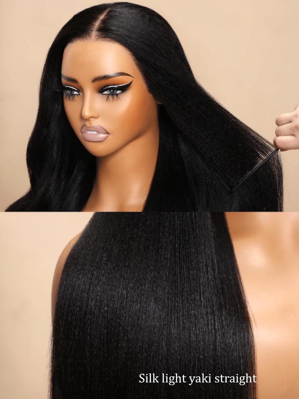 Close-up of Yaki straight hair texture