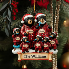 Plaid Bear Family - Personalized Custom Mica Ornament - Christmas Gift For Family Members