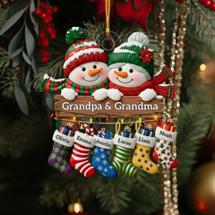 Snowman Grandparents Stocking - Personalized Custom Mica Ornament - Christmas Gift For Family Members