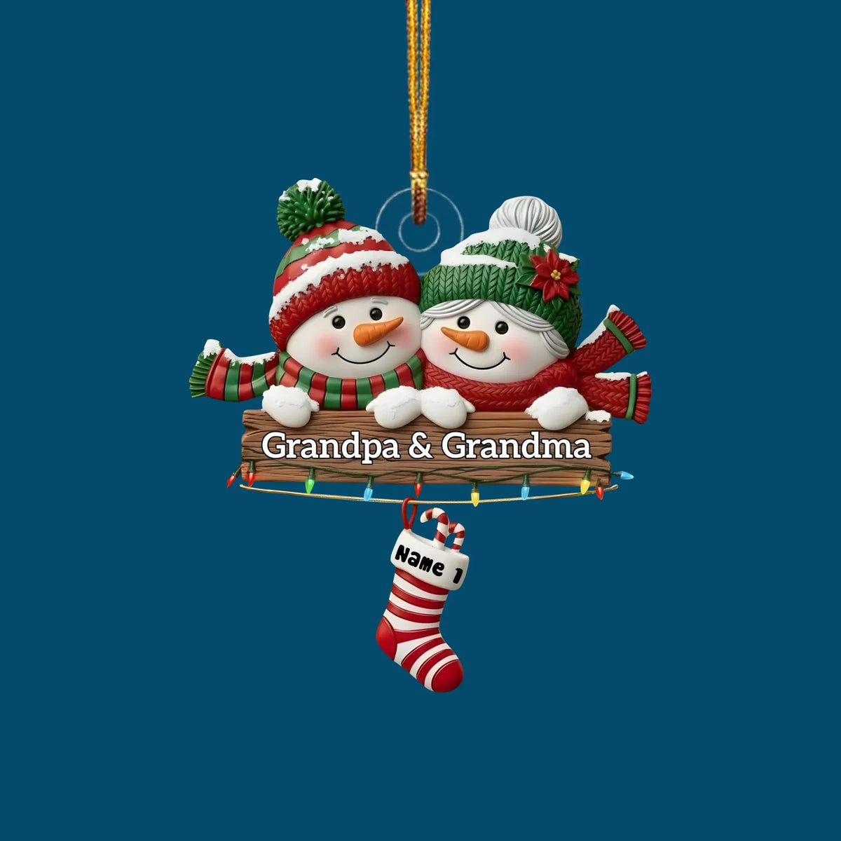 Snowman Grandparents Stocking - Personalized Custom Mica Ornament - Christmas Gift For Family Members
