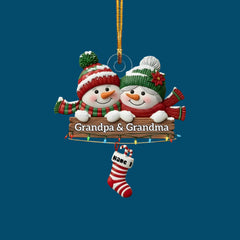 Snowman Grandparents Stocking - Personalized Custom Mica Ornament - Christmas Gift For Family Members