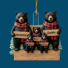 Cozy Black Bear Family - Personalized Custom Mica Ornament - Christmas Gift For Family Members