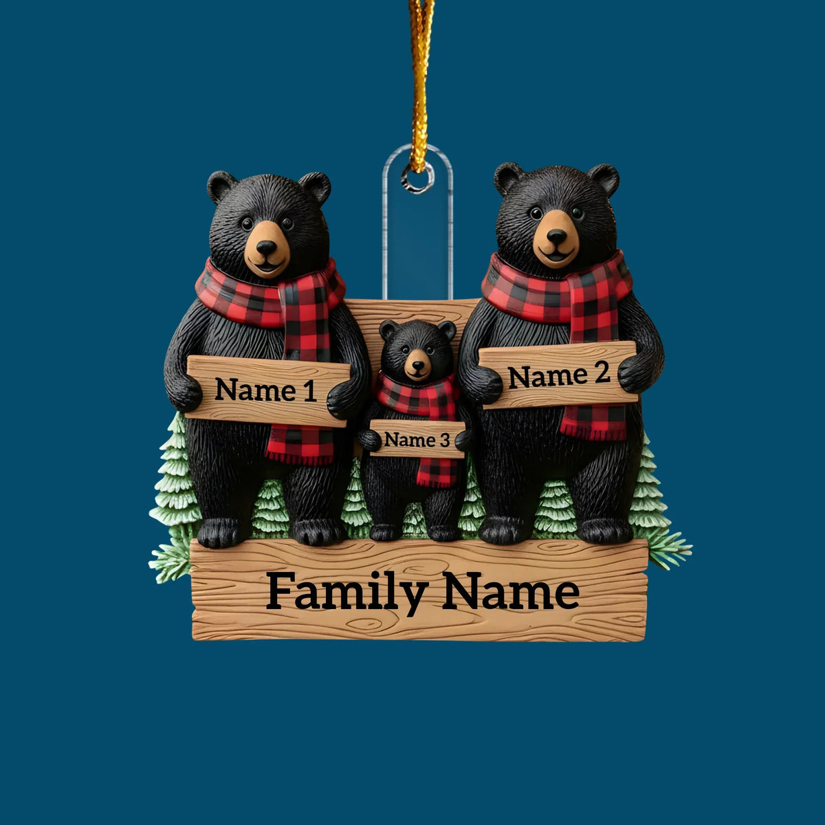 Cozy Black Bear Family - Personalized Custom Mica Ornament - Christmas Gift For Family Members