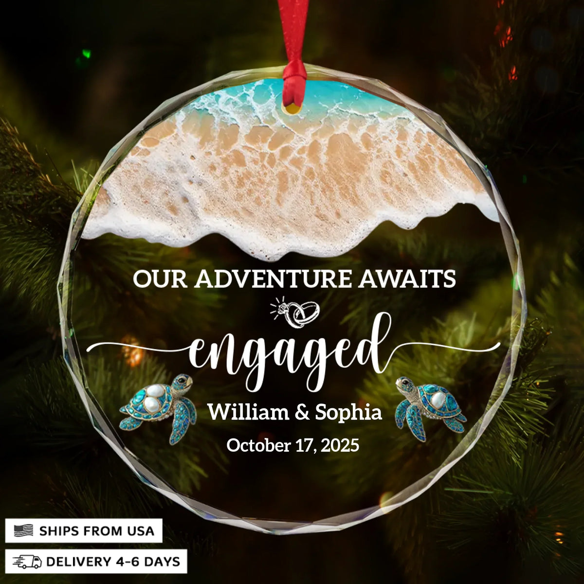 Our Adventure Awaits - Circle Glass Ornament - Christmas for Couples