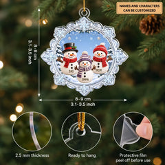 Christmas With Snowman Family - Personalized Custom Shape Mica Ornament - Christmas Gift For Family