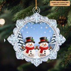 Christmas With Snowman Family - Personalized Custom Shape Mica Ornament - Christmas Gift For Family