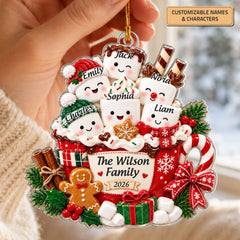 Marshmallow Family - Personalized Custom Shape Mica Ornament - Christmas Gift For Family