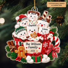 Marshmallow Family - Personalized Custom Shape Mica Ornament - Christmas Gift For Family