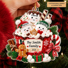 Marshmallow Family - Personalized Custom Shape Mica Ornament - Christmas Gift For Family
