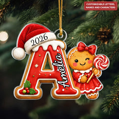 Gingerbread Letters - Personalized Custom Shape Mica Ornament - Christmas Gift for Family CLATM001