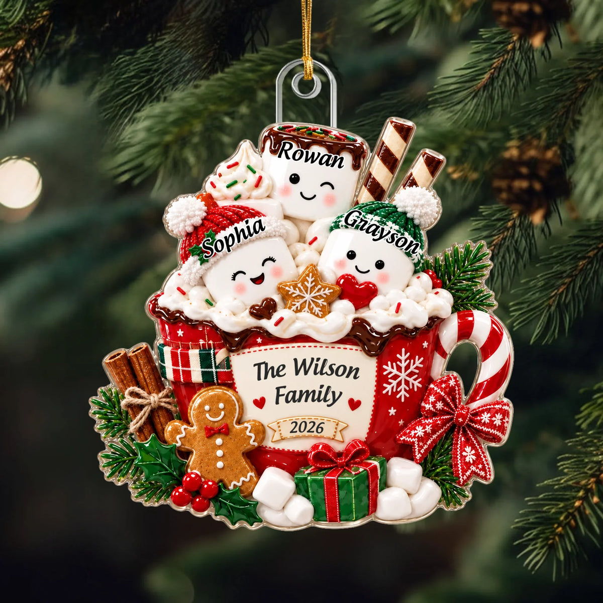 Marshmallow Family - Personalized Custom Shape Mica Ornament - Christmas Gift For Family