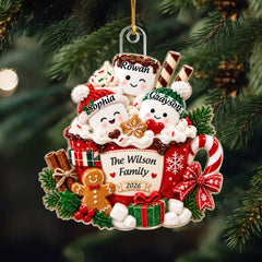 Marshmallow Family - Personalized Custom Shape Mica Ornament - Christmas Gift For Family
